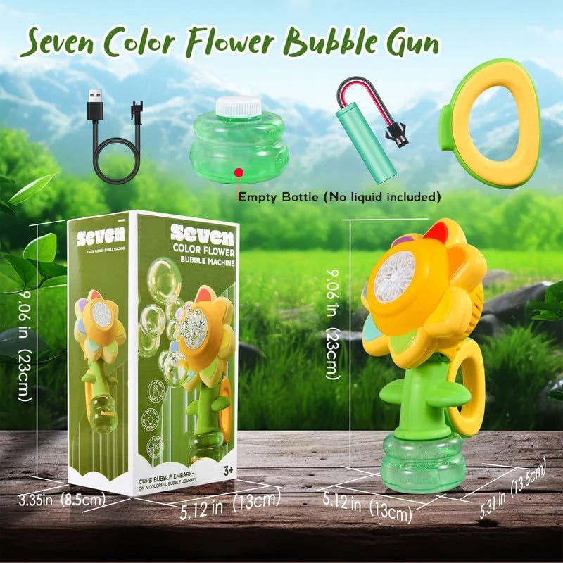 Sunflower Bubble Machine for Kids Automatic Flower Bubble Toy with Light for Toddlers Bubble Maker Blower for Kids Outdoor Toys