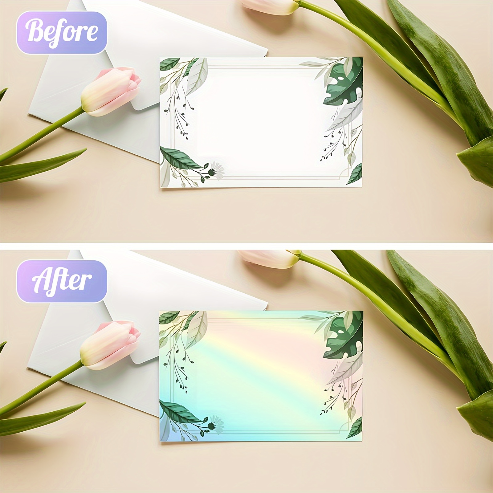 50 Sheets Holographic Vinyl Sticker Paper Clear A6 Self Adhesive Waterproof Cold Lamination Film Gem Rainbow Sand Star Patterns