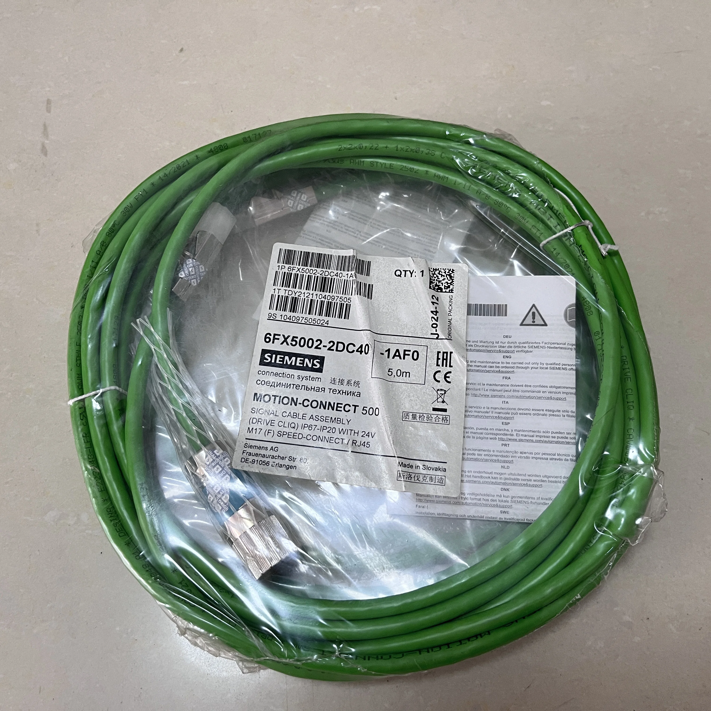 6Fx5002-2Dc40-1Af0 Siemens Encoder Line 828D Encoder Cable Signal Cable 5m