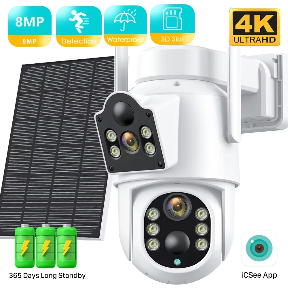 BESDER 8MP 4K cámara IP inalámbrica Solar con batería de 7800 mAh exterior HD 4MP lente Dual WiFi IP Camara Panel Solar seguridad CCTV