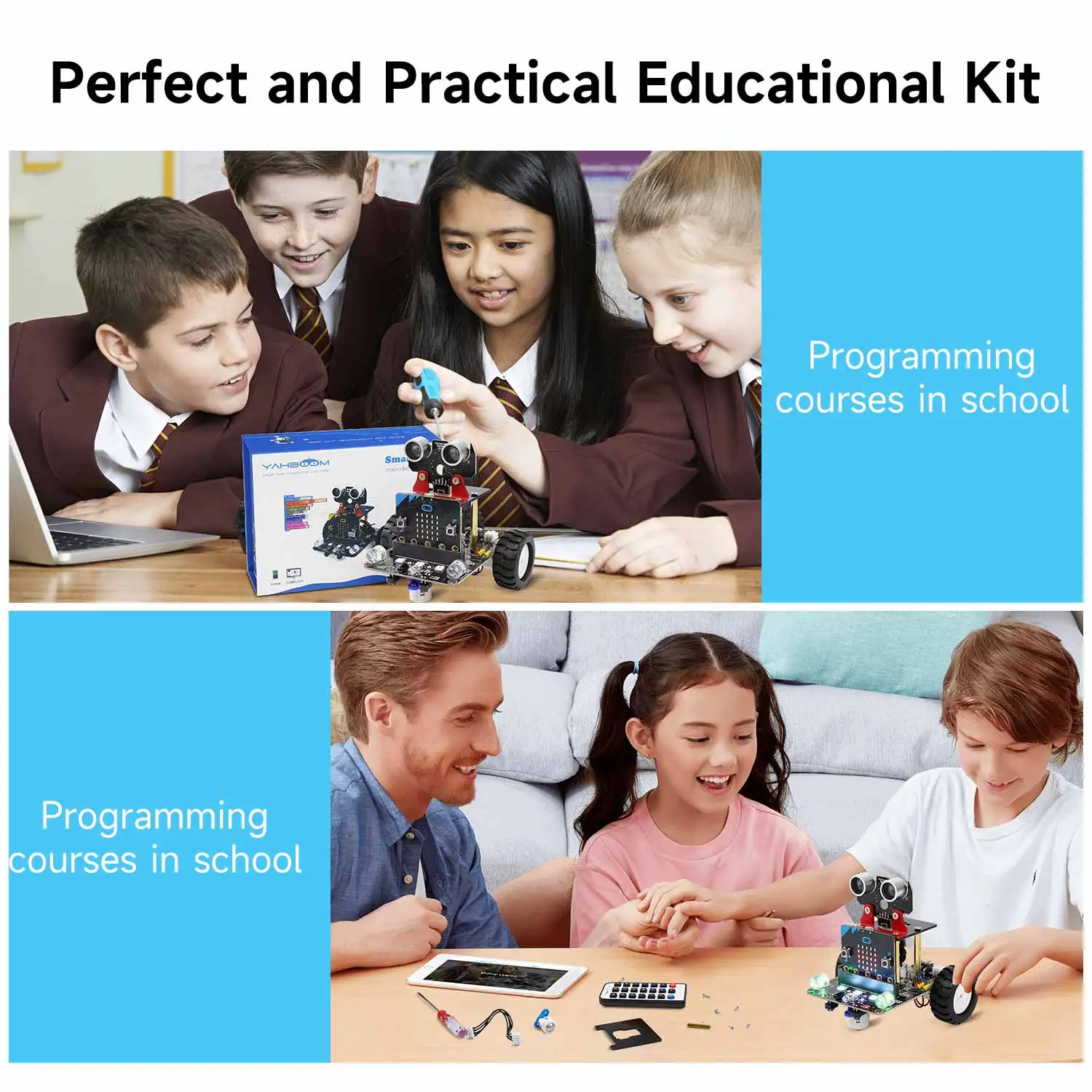 Yahboom robô programável carro inteligente para crianças presente educação diy aprendizagem kit de codificação app controle ir compatível com microbit v2