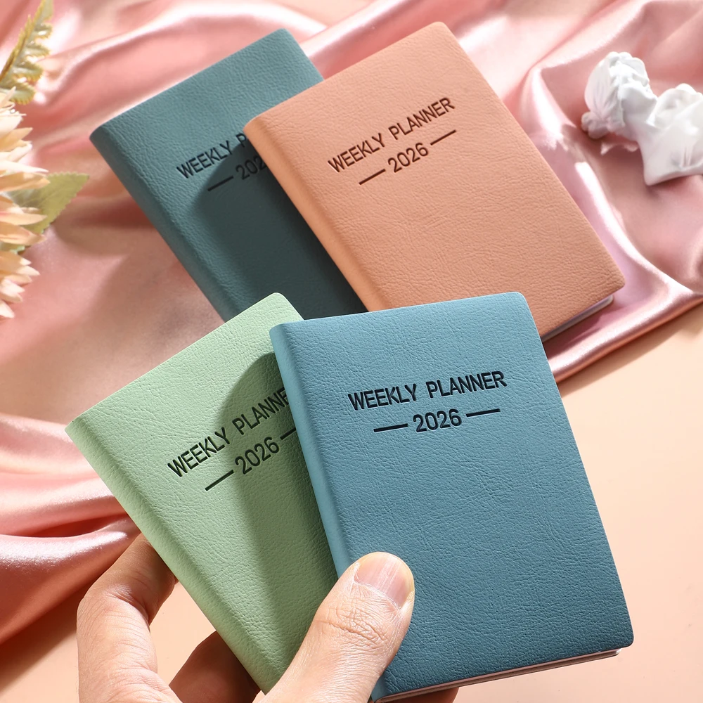 1pc A7 specification 2026 daily plan book, Morandi color PU cover schedule book, 64 sheets 128 page thin weekly calendar book