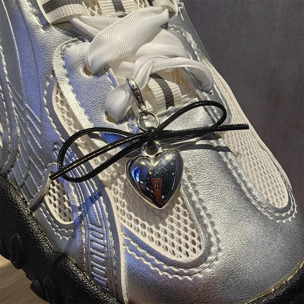Cordones de encaje con lazo plateado, hebilla decorativa, lazo de perla, cadena de zapatos con forma de corazón, cordones de estilo Ballet, accesorios de cordones para zapatos de flores