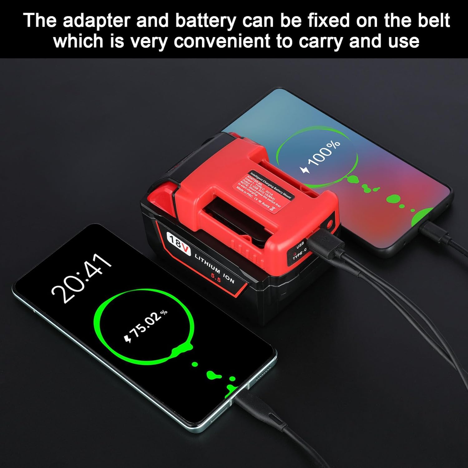 USB Charger Adapter Compatible for Milwaukee 18V Battery Dual Output Port with USB and Type-C Charging Interface(Adapter Only)