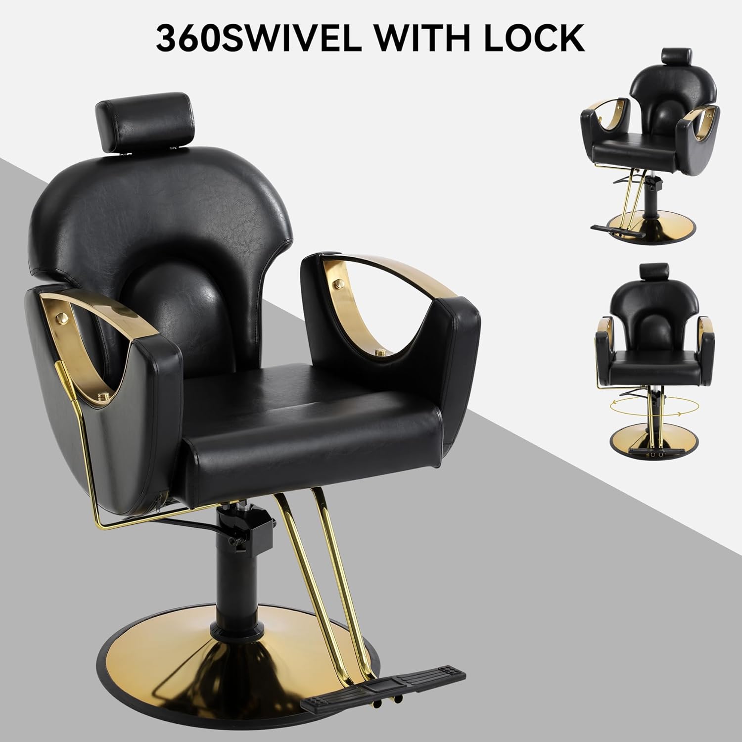 Hair Stylist, Height Adjustable Hydraulic Hair Reclining Salon Chair, 360 Degrees Rotation, Multi-Function Shampoo Chair for Sal