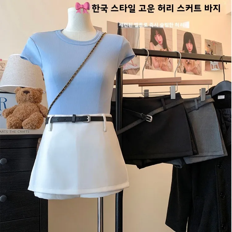 하이웨이스트 A라인 미니스커트 안감 안전바지 포함 스파이시 걸 숏 스커트 하프 스커트 폴리에스터 섬유 장식 3D