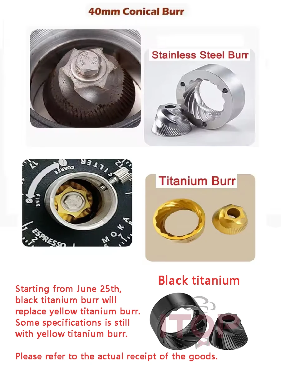 Miếng Dán Cường Lực ITOP Itop40 Titan Burr Điện Máy Xay Cà Phê Với Thổi Phễu Hình Trụ Nhôm Hợp Kim Thân Máy Bay 40MM Hình Nón Burr ITOP 40