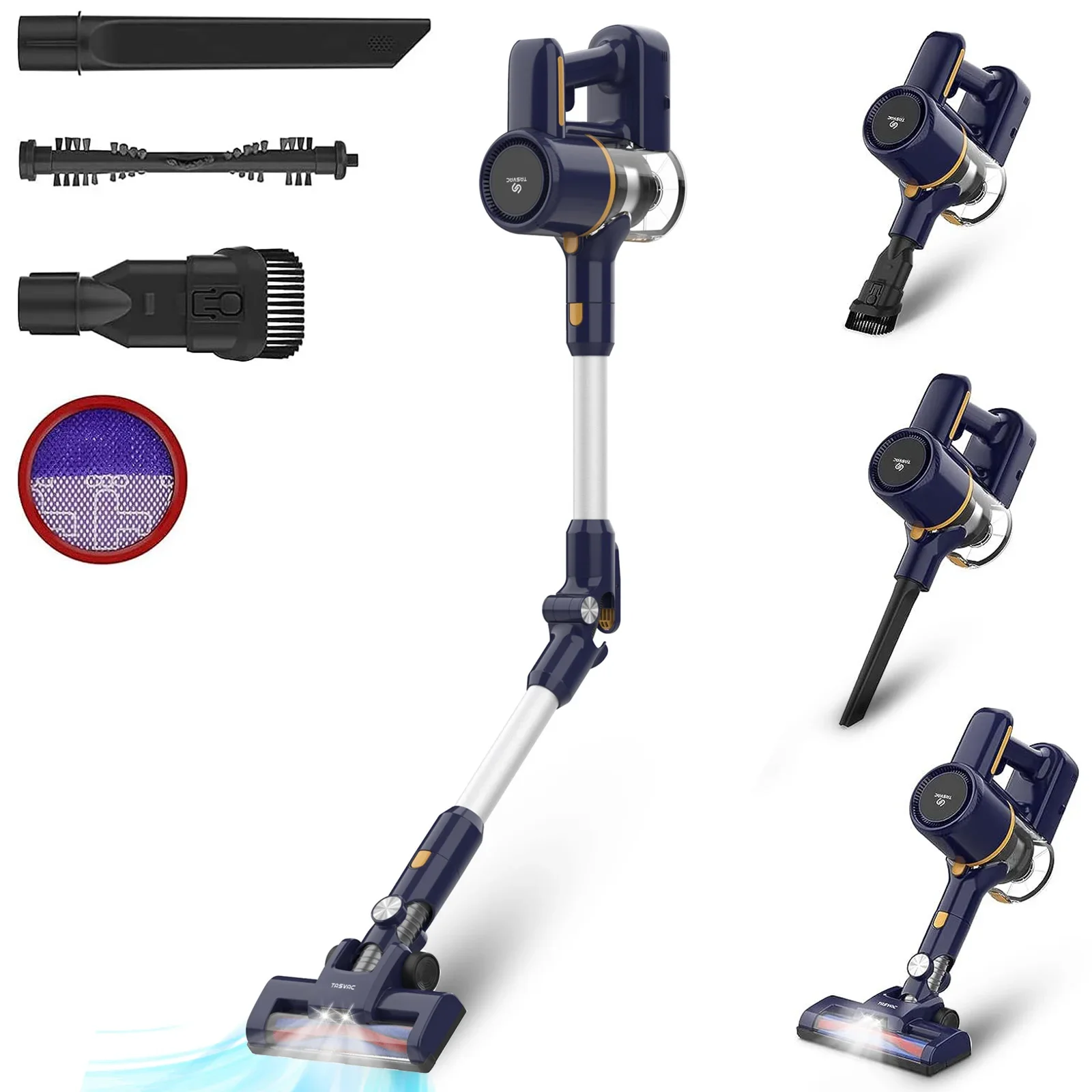 Aspirapolvere senza fili N7, 35 kPa, cartuccia antipolvere da 1,2 litri, batteria rimovibile, fino a 55 minuti di funzionamento, mano 6 in 1