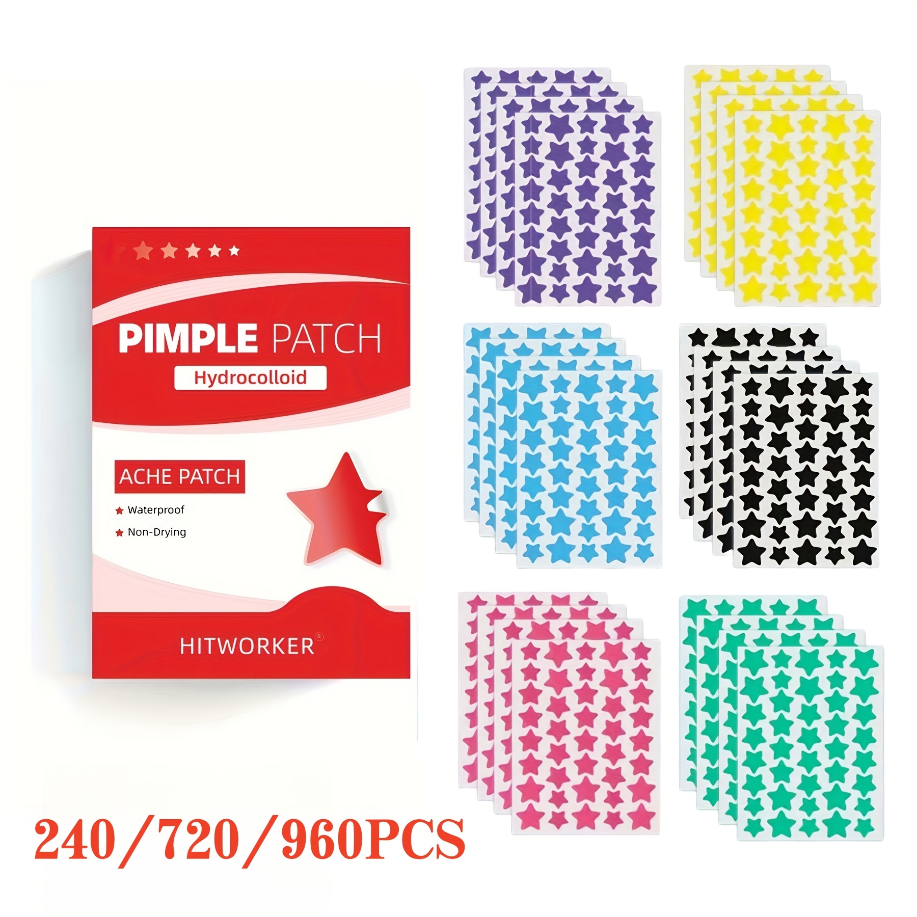 960/720/240 Uds. Parche colorido para espinillas y estrellas, pegatinas invisibles coloridas para el cuidado de la piel, corrector, herramientas de maquillaje para manchas faciales