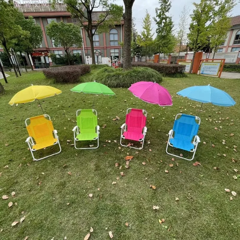 Venda quente crianças cadeira de praia com guarda-chuva metal tecido aço inoxidável conjunto mesa moderna e cadeiras de praia para crianças 	   c