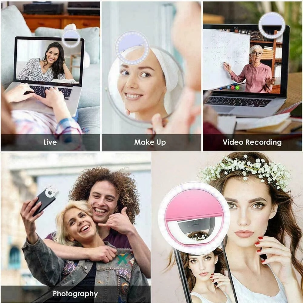 USB Powered LED Selfie Ring Light with Phone Lens for iPhone Samsung Xiaomi Huawei Mobile Phone Photography Selfie Lamp Accessor