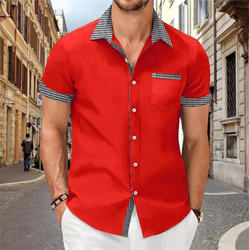 Chemise imprimée Patchwork pour hommes, couleur unie, haut à manches courtes confortable et doux, grande taille, nouvelle collection été