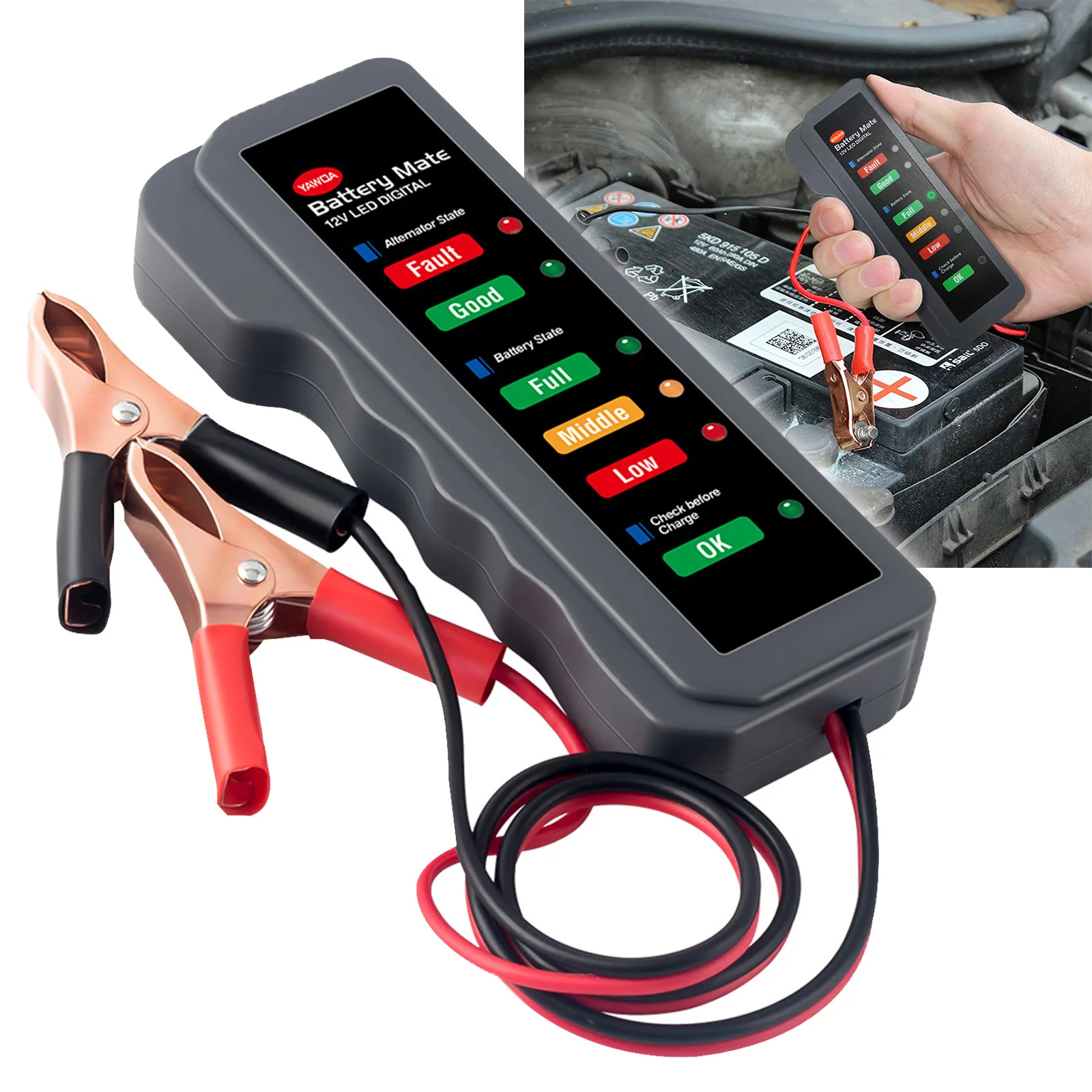 ミニ 12V 車バッテリーテスターデジタルオルタネーターテスター 6 LED ライトディスプレイ車診断ツール自動バッテリーテスターアナライザー