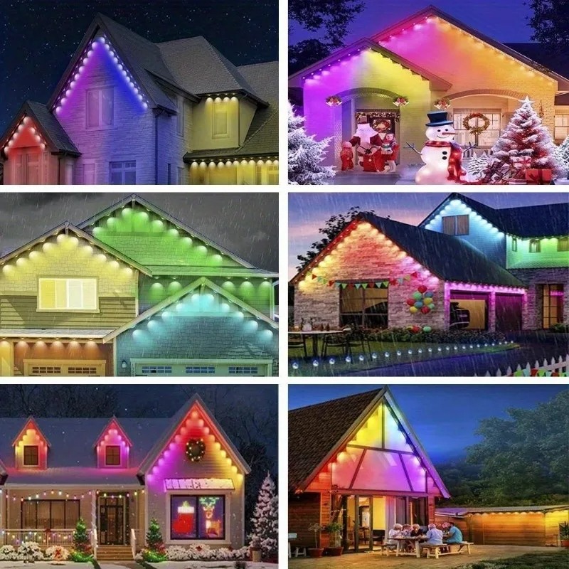 Smart RGBIC Eaves Lights Permanent Outdoor Lights Outdoor Christmas LED Light Strings with APP Remote Control IP67 Waterproof