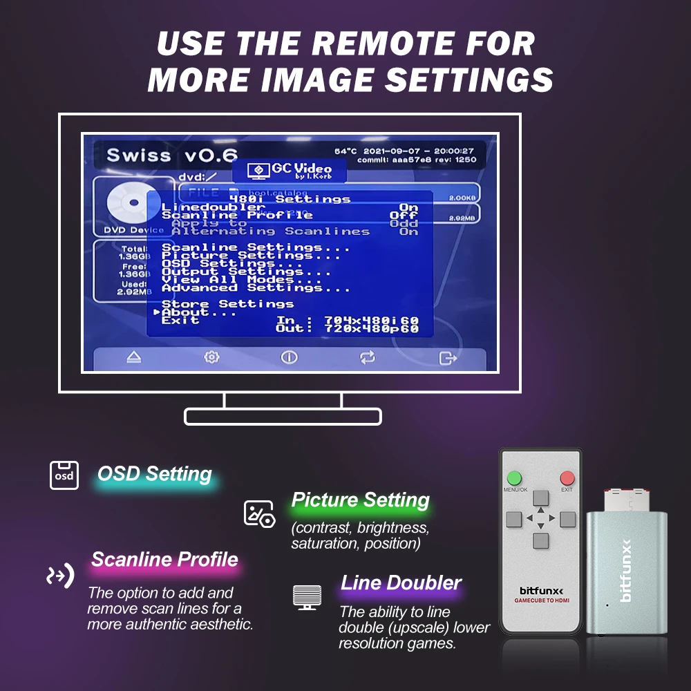 Bitfunx GC Video HDMI Adaptador Digital AV a HDMI GC2HDMI para Nintendo Gamecube NGC DOL-001 Consola de juegos