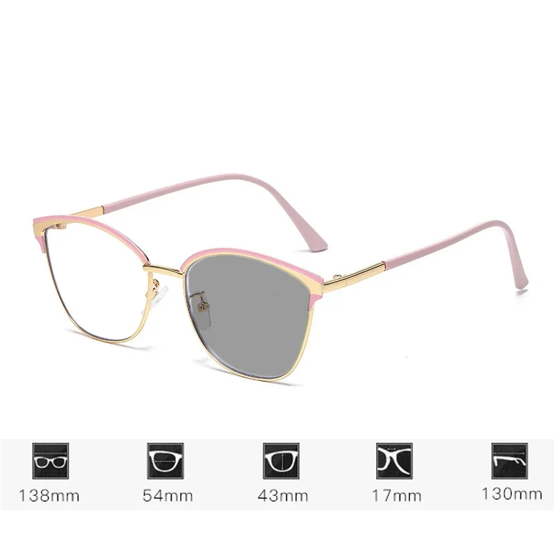 Personalized Cat Eye Photochromic Myopia Glasses Large Frame Color Changing Glasses Retro Anti Blue Light Near Sight Glasses