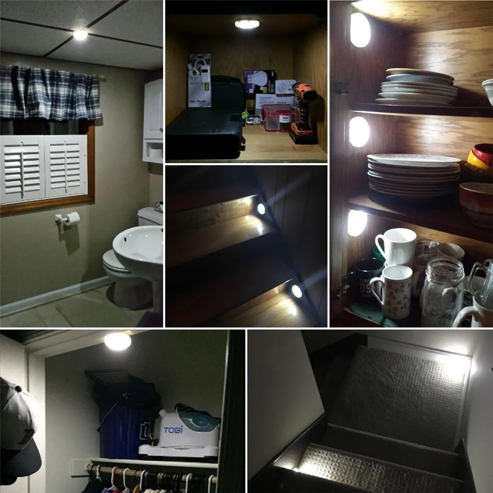 PIR Motion Sensor LED Night Light ไร้สายแบตเตอรี่ขับเคลื่อนตู้โคมไฟกลางคืนไฟข้างเตียงสําหรับตู้เสื้อผ้าบ้านห้องนอน