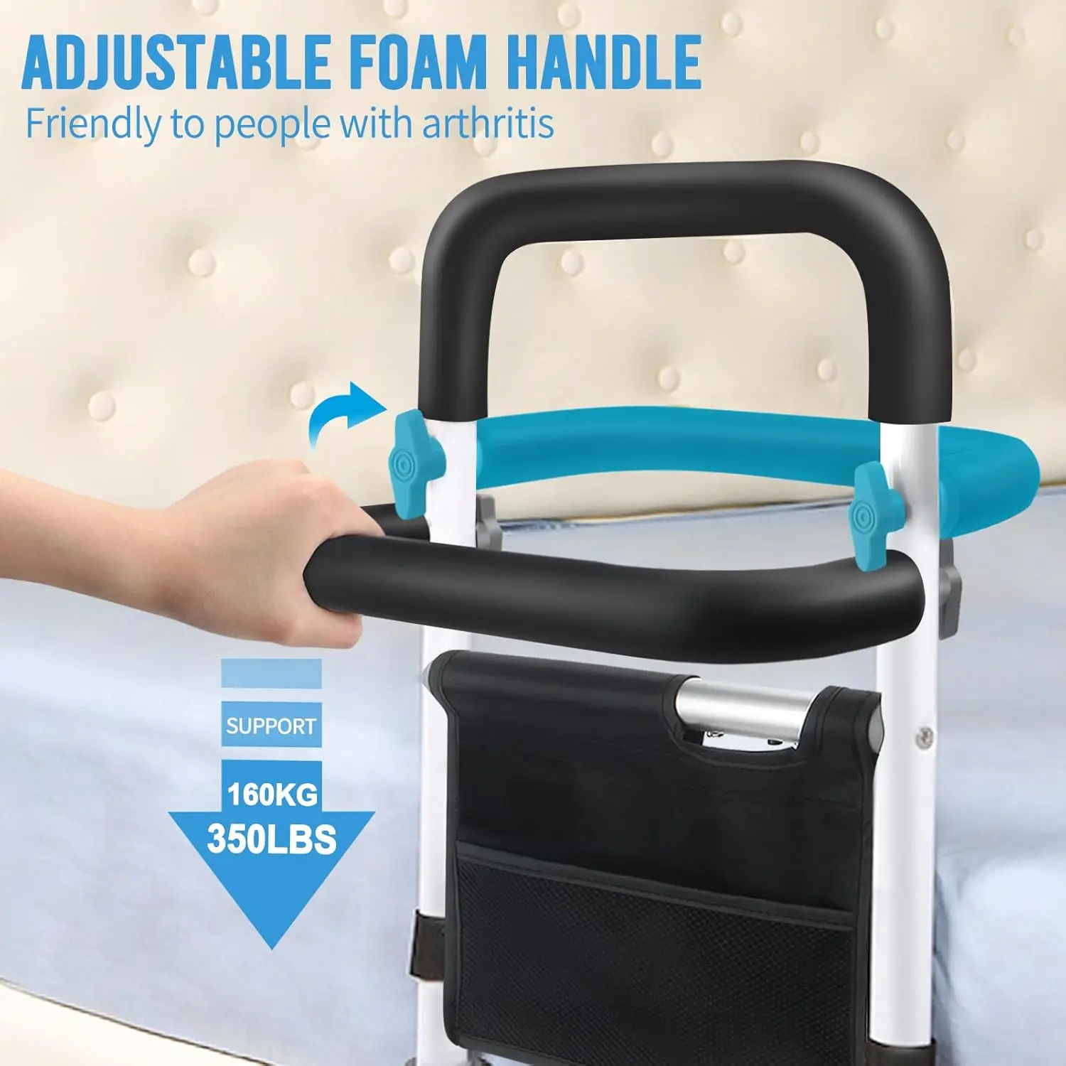 Bed Rails for Seniors with Built-in Bed Alarm & Night Light, Bed Assist Rails for Elderly Adults Safety, Bed Guard Rails