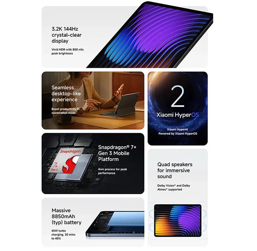 Global Versie Xiaomi Pad 7 Snapdragon 7+ Gen 3 Octa-core CPU Tablet 8850mAh 13MP Camera 11.2" Display 45W Opladen Xiaomi Pad7
