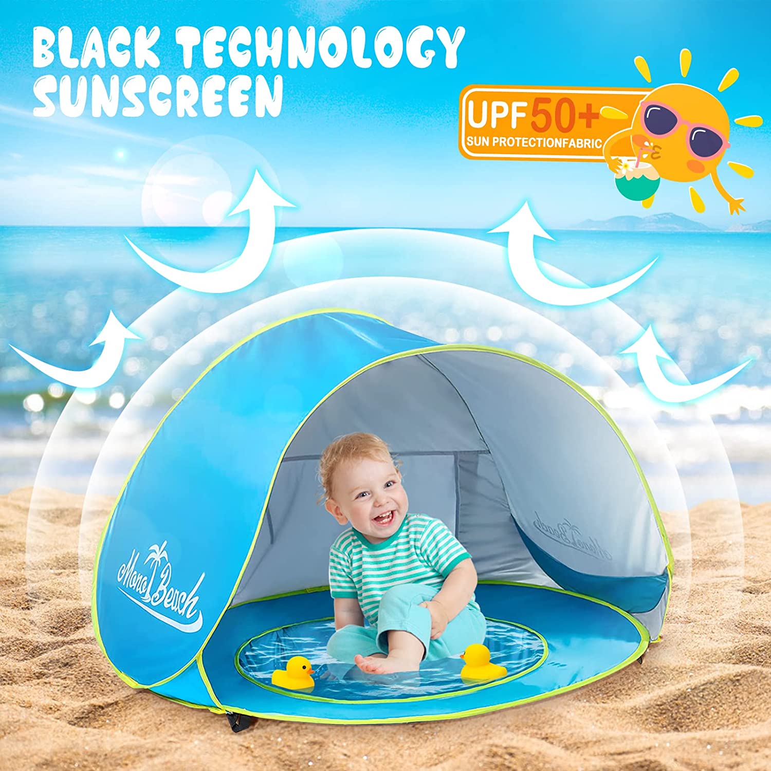 Tenda de praia para bebês, sombra para piscina, proteção uv, abrigo solar, brinquedos infantis ao ar livre, piscina, casa de brincar, brinquedos para crianças