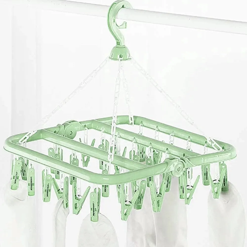 1PC Clothes Drying Hanger with 32 Clips Socks Underwear Drying Folding Laundry Hanging Rack