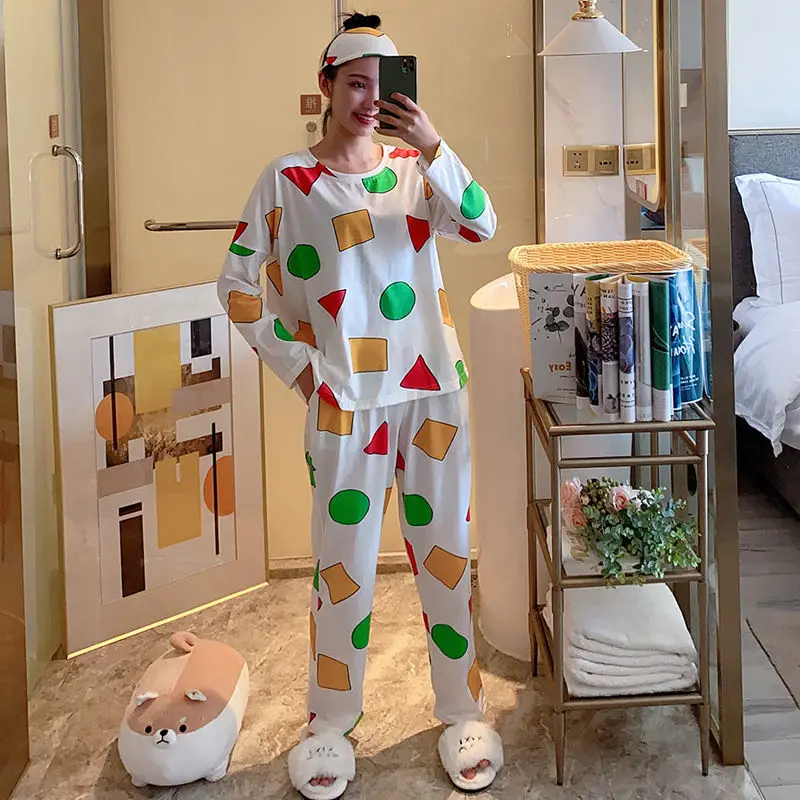 Pijama Sin Chan ชายและหญิงชุดนอน Sinchan ผ้าฝ้ายฤดูใบไม้ร่วงแขนยาวกางเกงชุดชุดนอนญี่ปุ่นสําหรับคู่ชายชุดนอน