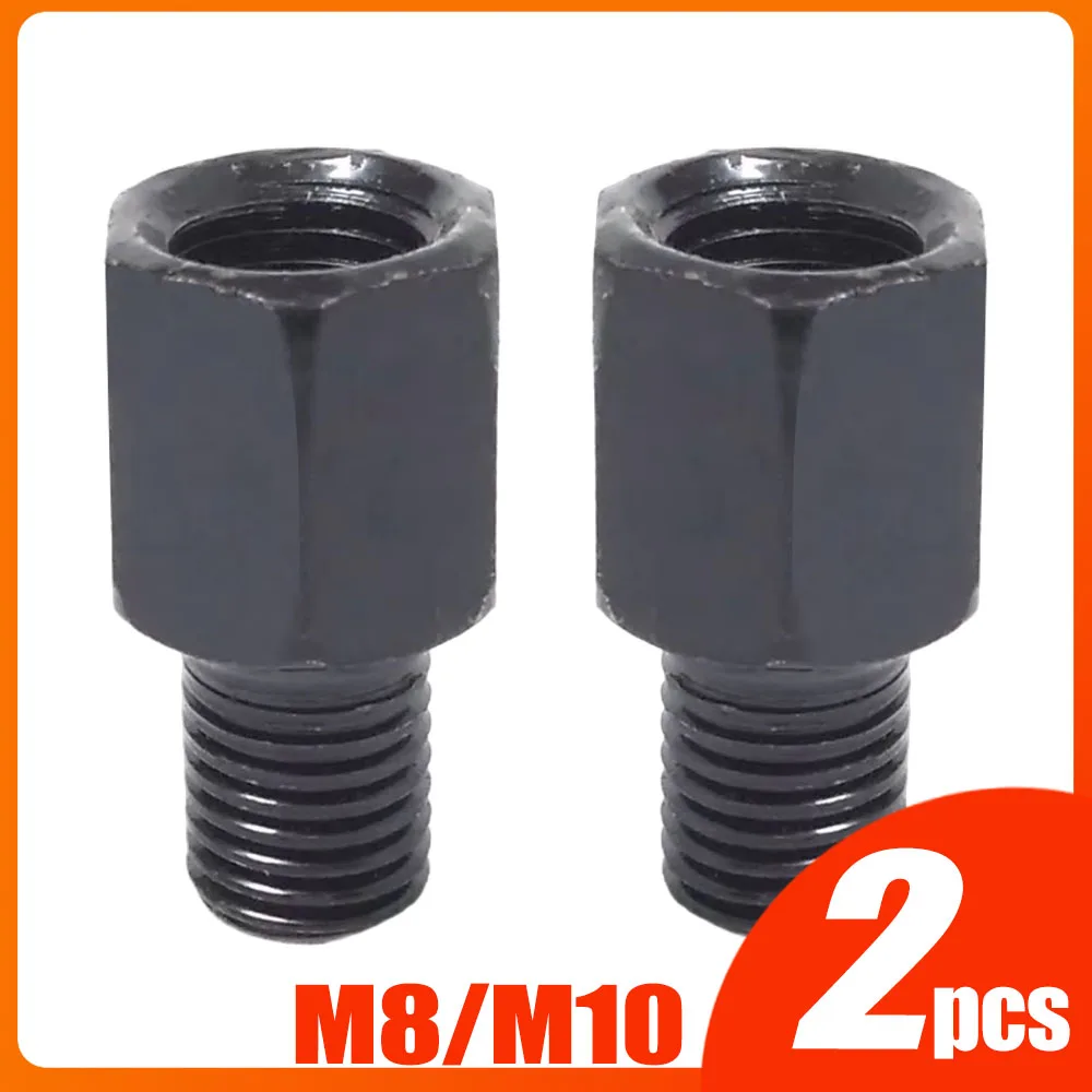Par de adaptadores de espelho preto m10 10mm m8 8mm, parafuso de conversão para espelhos retrovisores de motocicleta no sentido horário, anti-relógio, rosca direita e esquerda