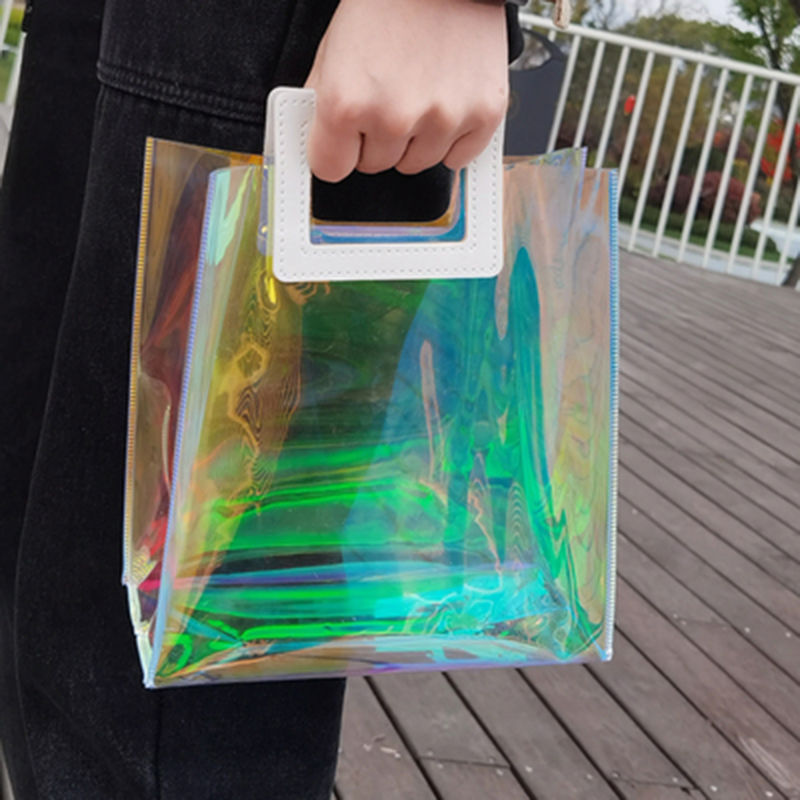 High-End-TPU Bunte Lasertasche Transparente Damenhandtasche Modische Party Große Kapazität PVC Kosmetik Geschenktasche
