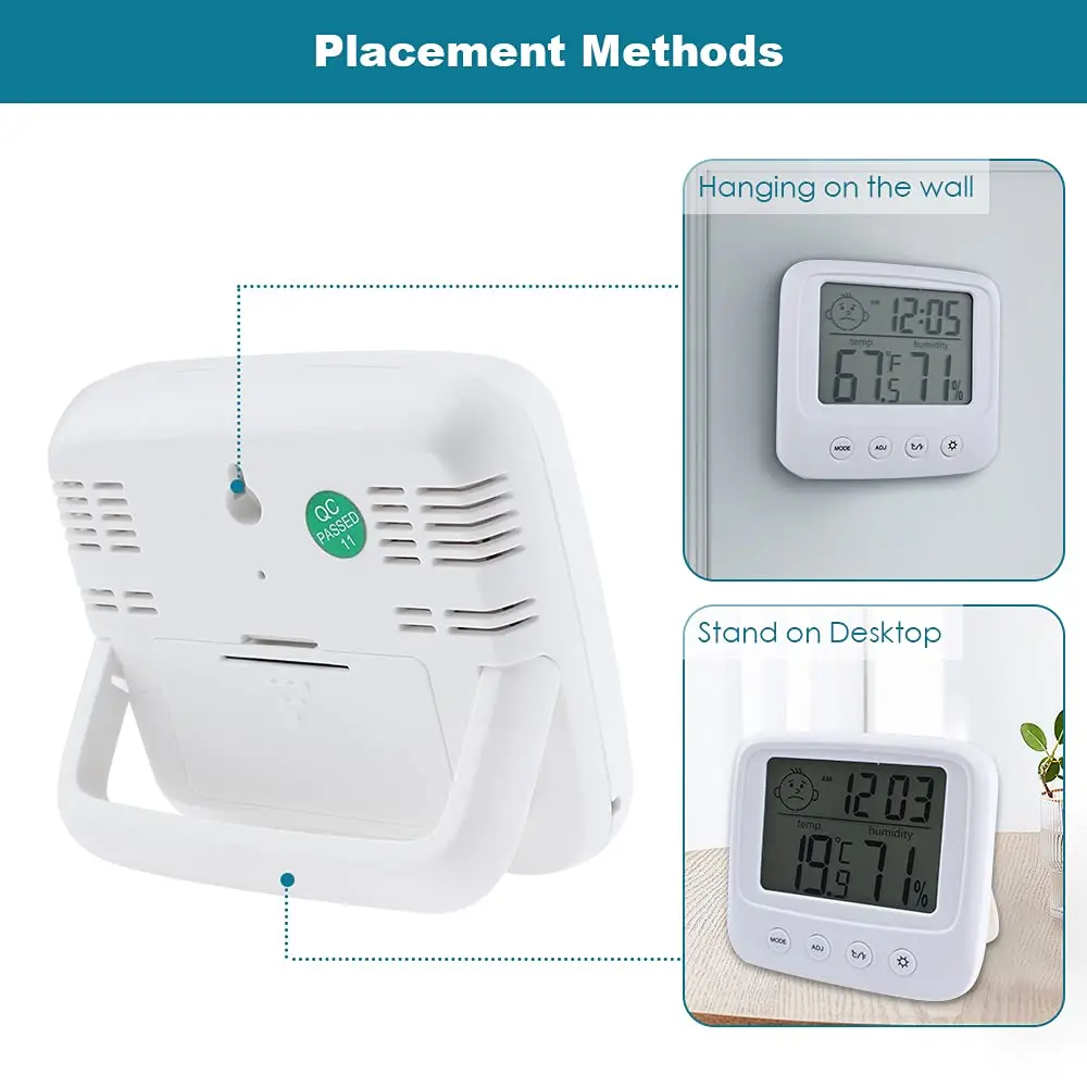 Indoor Thermometers Digital Meter Hygrometer Room Thermometer and Humidity Gauge with Clock Humidity Temperature Tool