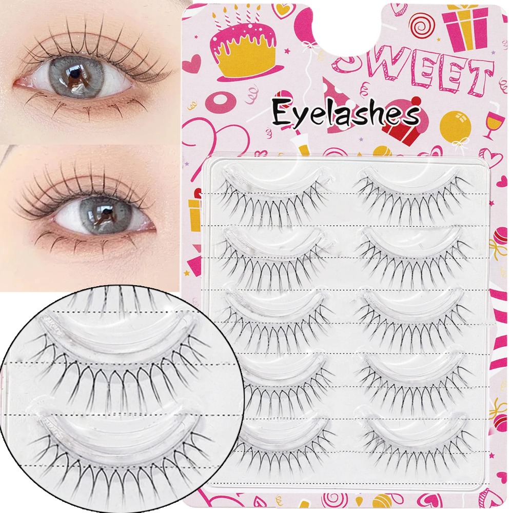 Long false eyelashes extensions 5 rows 10 pairs natural look slim strip lashes for eye makeup
