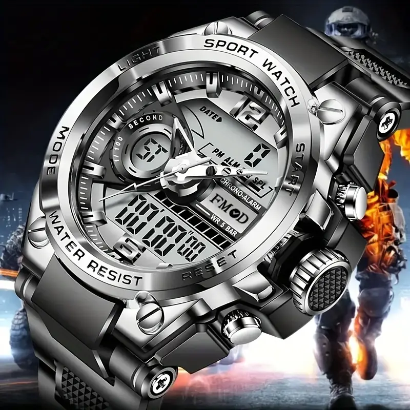 Montre-bracelet militaire numérique en acier pour hommes, horloge à Quartz LED, montre de Sport, grandes montres pour hommes