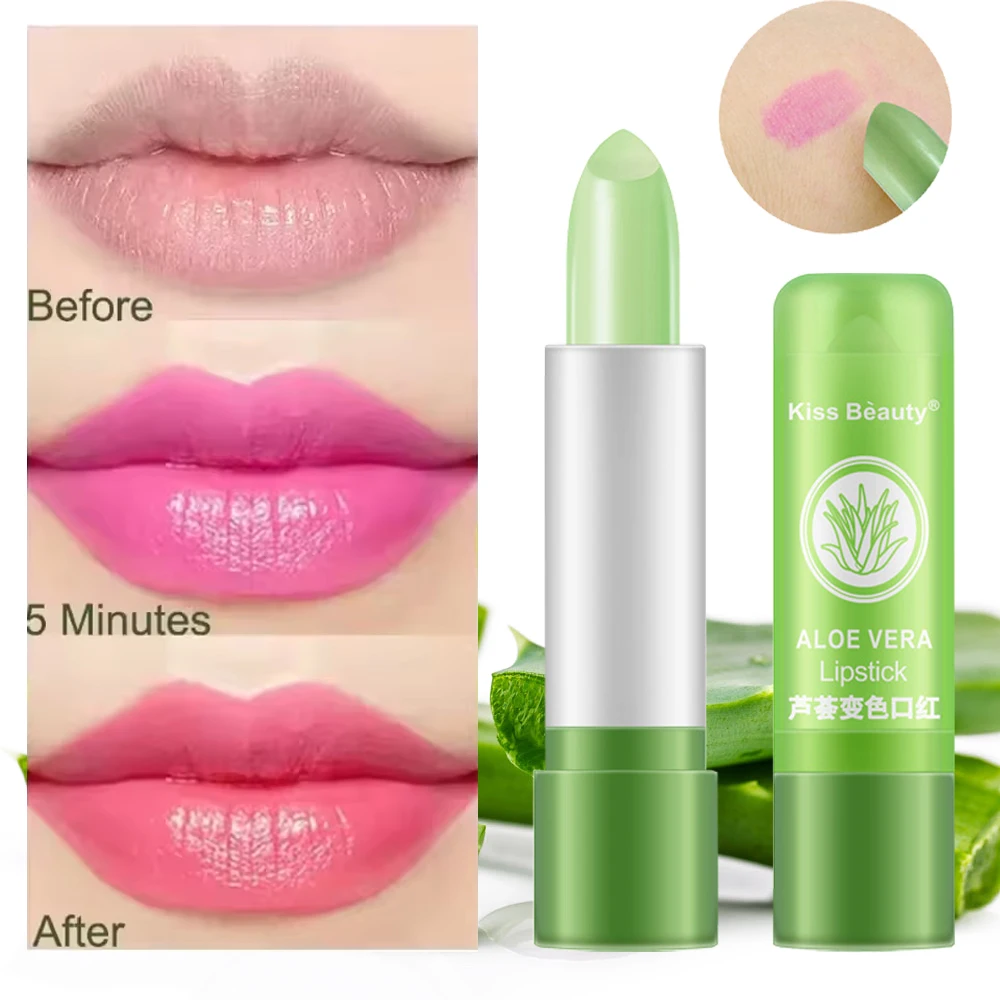 Farbwechselnder Aloe Vera-Lippenstift, langanhaltender, feuchtigkeitsspendender, temperaturaktivierter Lippenbalsam, lichtbeständige, nährende Lippenpflege