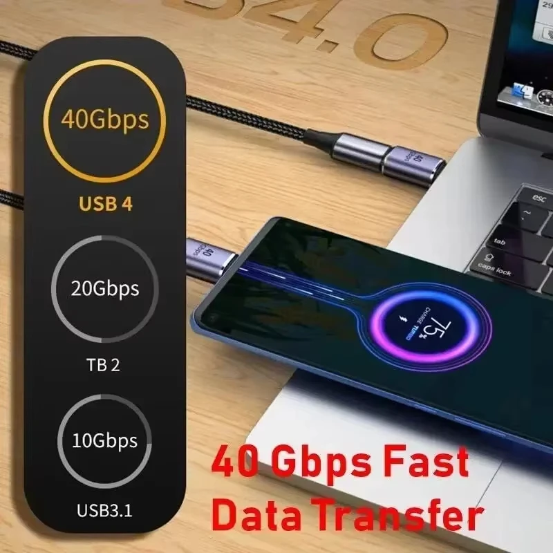 NNBILI USB4.0 40Gbps OTG tipo C 90 gradi 100W 5A Convertitore di ricarica rapida da USB C a tipo C Adattatore dati USB C per MacBook 8K60HZ