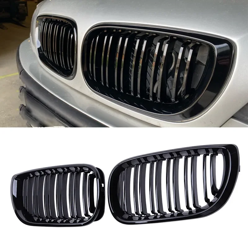 Grade dianteira do rim do carro preto brilhante dupla slat capa grade de corrida para bmw série 3 e46 4 portas 2002-2005 substituição do carro