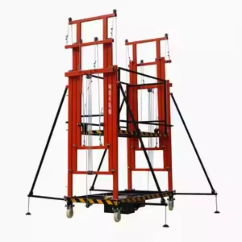 Elevador de andamio móvil eléctrico de 10M de altura, capacidad de carga de 500KG con sistema de seguridad de parada de emergencia, plataforma plegable