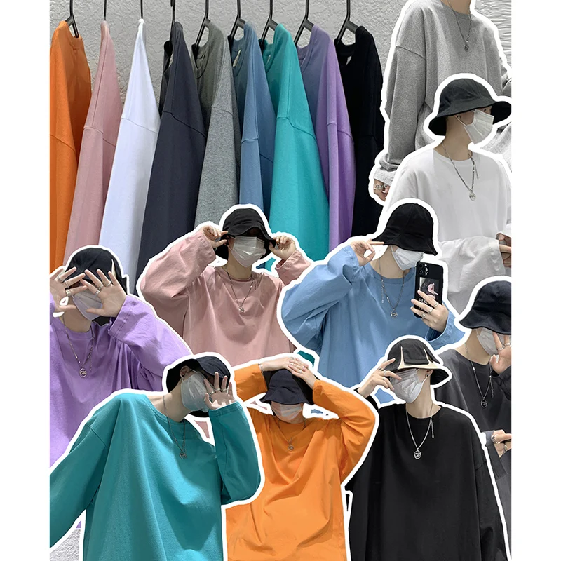 Privathinker เสื้อยืดฮิปฮอปทรงหลวมสำหรับเสื้อแขนยาวผู้ชายแฟชั่นผ้าคอตตอนหรูหราแบรนด์ท็อปส์ลำลองสีพื้นผู้ชาย