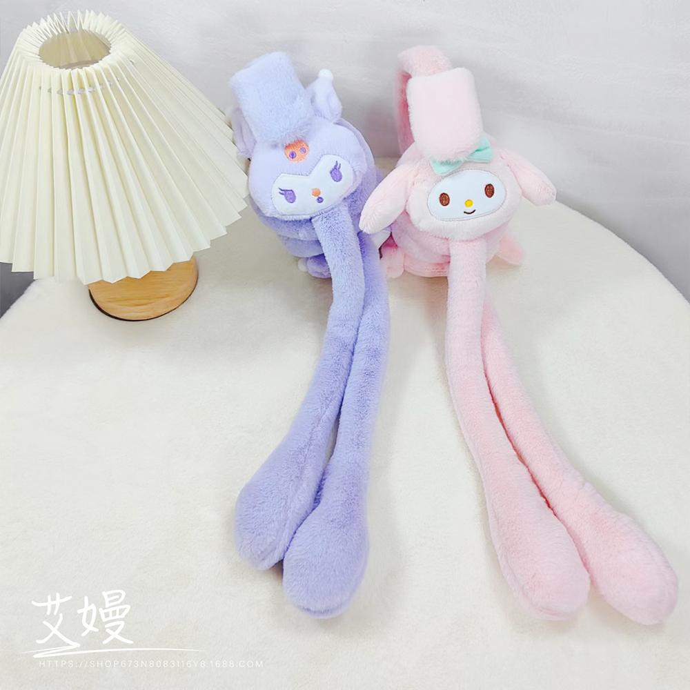 Sanrios Kawaii Cinnamoroll orejeras de felpa orejas mover Anime Kuromi Melody invierno espesar cálido suave lindo chica estudiante Festival regalo