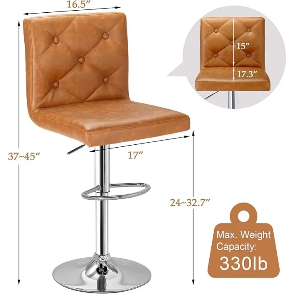 Bar Stools Set of 4 Modern PU Leather Adjustable Bar Stools with Back 360° Swivel Bar Height Stools