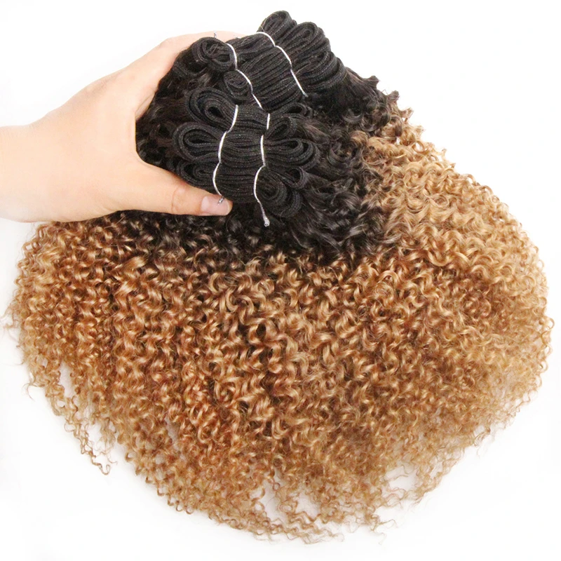 Extensões de cabelo brasileiras para mulheres, pacotes curtos encaracolados, duplo desenhado, Jerry Curl, colorido, 100% cabelo humano, 6 pacotes