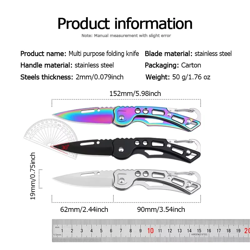 Coltello pieghevole portachiavi in acciaio inossidabile, coltello da trasporto per esterni, specchio, coltello tascabile affilato, coltello da frutta