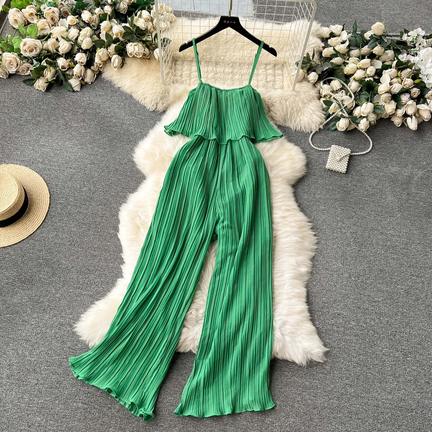 Urlaub lose Overall Riemen rücken freie dünne Stram pler Streetwear Frauen in einteiligen Outfit Strand Stil Plissee Bodys