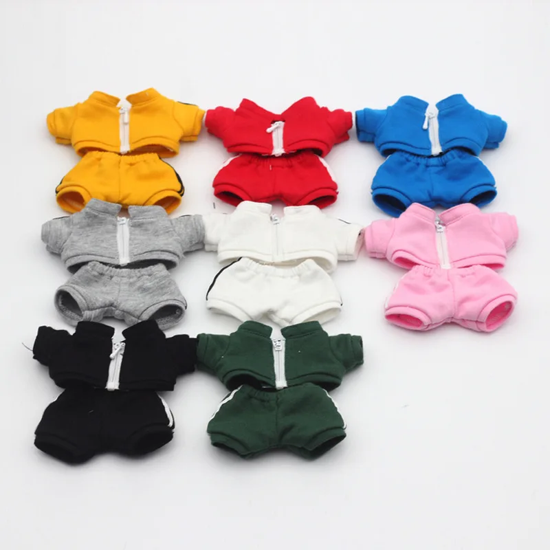 Conjunto de roupas de boneca labubu de 17cm, cor sólida, moletom com capuz e calças, roupa para boneca diy, presente para colecionadores de brinquedos