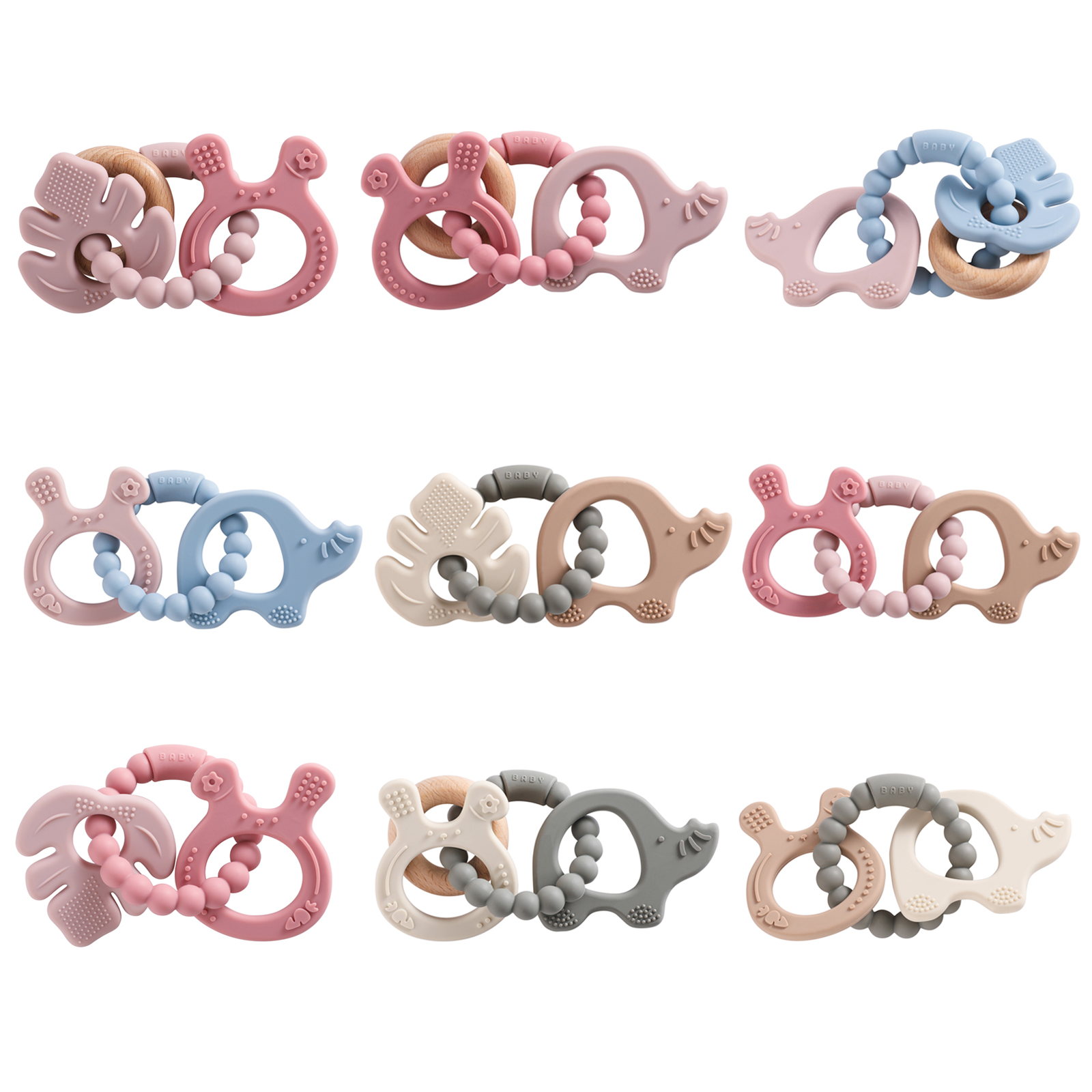 Pulsera mordedor de silicona para bebé, juguetes de dentición sin BPA, anillo de madera para lactancia, 1 unidad