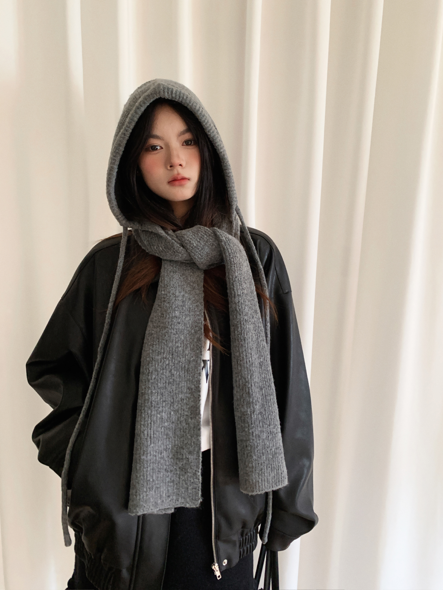 Thick And Warm Solid Color Hooded Scarf For Women Versatile And Korean-Style Student Scarf