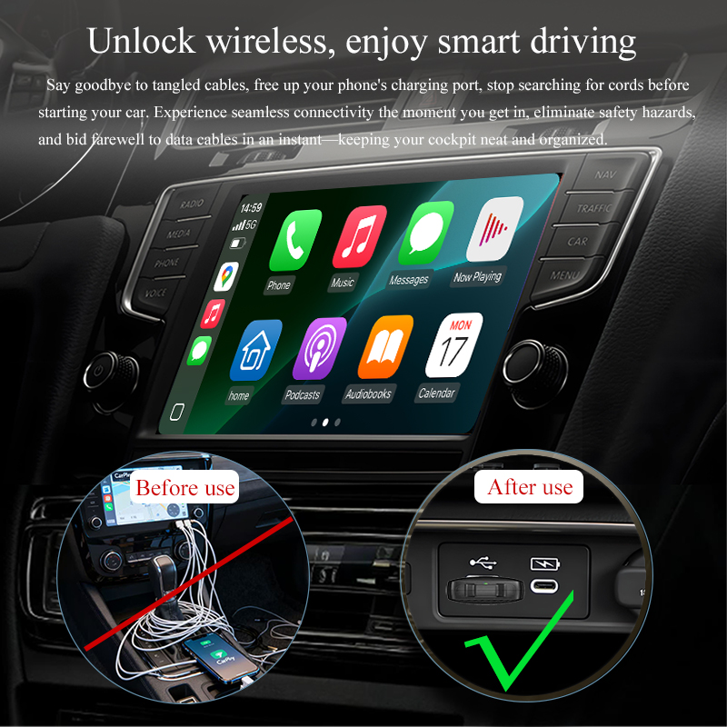 2in1 Wireless Carplay Adapter Android Auto Wired to Wireless Dongle AI Smart Box Automatic Connection Car Intelligent Systems