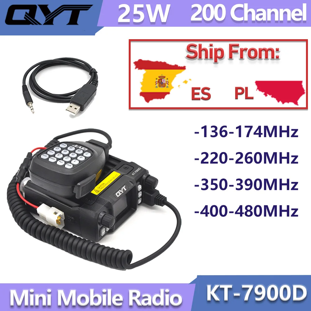 QYT KT-7900D Mini-Mobilfunkgerät, 25 W, Quad-Band, Quad-Standby, 136–174/220–260/350–390/400–480 MHz, 200 Kanäle, FM, Fern-Amateurfunk
