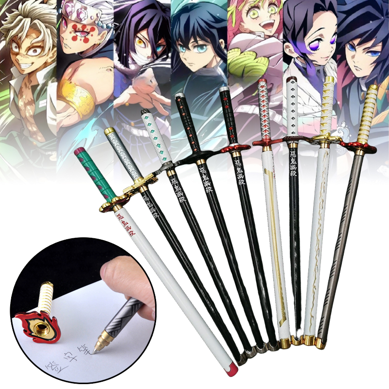 20cm demônio slayer katana caneta tanjirou espada ainme kimetsu não yaiba metal ninja faca real japonês katana caneta samurai espada brinquedo