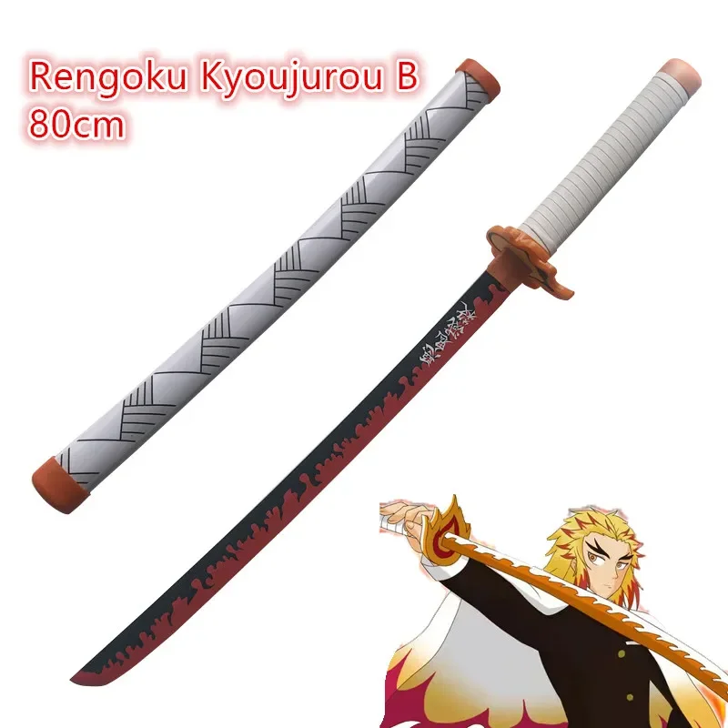 1:1 Kimetsu Không Yaiba Thanh Kiếm Vũ Khí Demon Slayer Rengoku Kyoujurou B Cosplay Thanh Kiếm Anime Ninja Dao Gỗ Đồ Chơi 80Cm