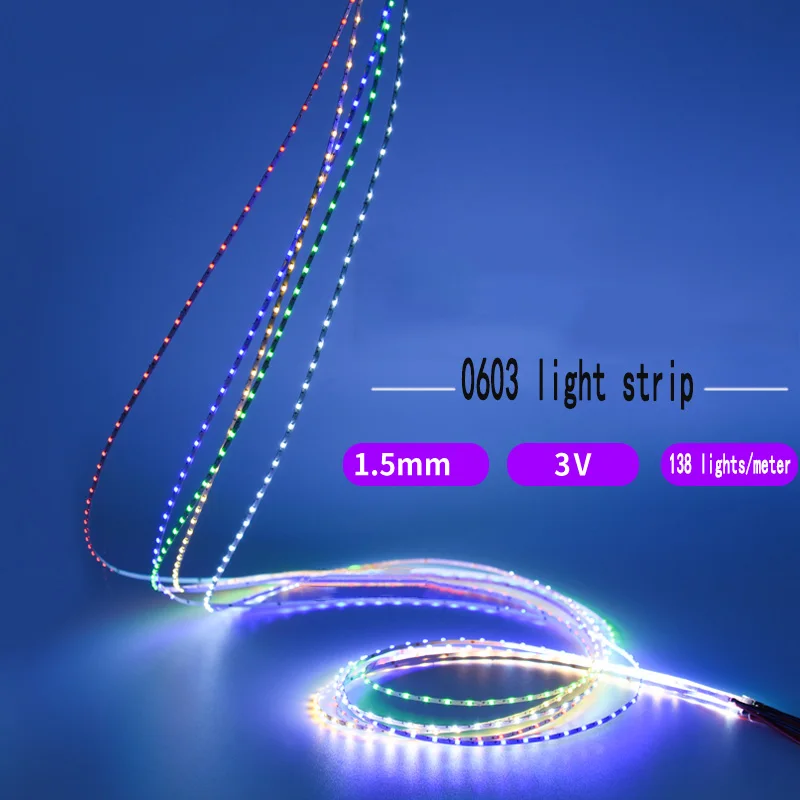 DIY 라이트 벨트 수제 야간 비행 모델 DIY 라이트 벨트 뒷면 접착제 3V 초강력 1.5MM 초미세 소프트 Led 라이트 바 1 미터