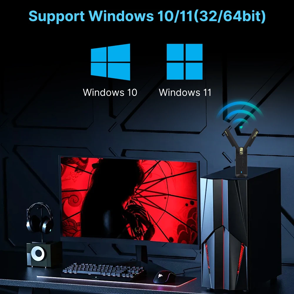 Fenvi WiFi 7 USB WiFi card BE6500 6500Mbps USB3.0 802.11BE WiFi Dongle 2.4G/5G/6GHz Network Card For Win10/11 Driver Free